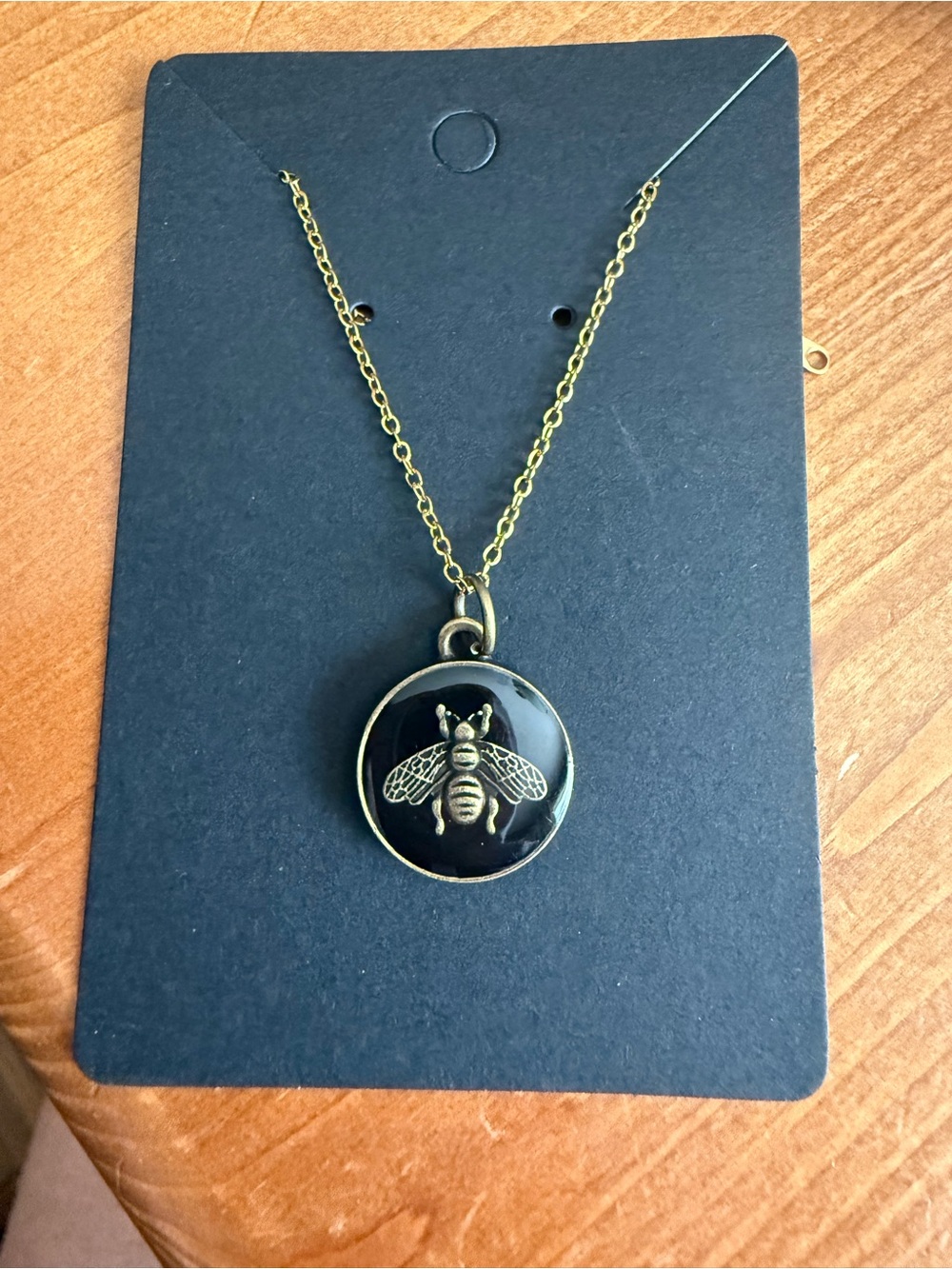 Upcycled GG Navy and Gold Bee Pendant Necklace - Elegant Women's Jewelry - Picture 4 of 5
